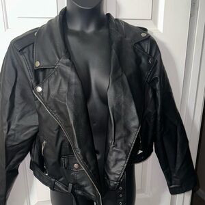 Forever 21 Black Leather Moto Jacket Asymmetrical Zipper